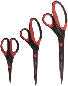 img 4 attached to 🔪 Versatile BambooMN Titanium Softgrip Scissors Set for Sewing, Arts, Crafts, and Office - Black w/Red Inlays (1 Set of 3)