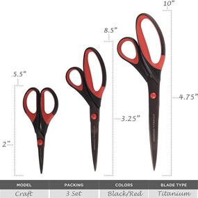 img 3 attached to 🔪 Versatile BambooMN Titanium Softgrip Scissors Set for Sewing, Arts, Crafts, and Office - Black w/Red Inlays (1 Set of 3)