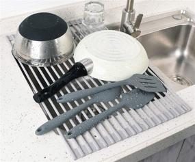 img 3 attached to 🔥 Surpahs Over The Sink Multipurpose Roll-Up Dish Drying Rack (Warm Gray, Large) - Efficient Kitchen Organizer for Space-Saving Drying and Prep