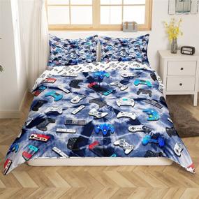 img 3 attached to 🎮 Full Size Gamer Bedroom Decor Set - Kids Gaming Duvet Cover, Video Game Controller Tie Dye Bedding, Youth Game Console Comforter Cover with 1 Pillowcase and Zipper - Ideal for Boys, Girls, Teens