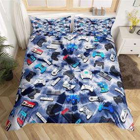 img 4 attached to 🎮 Full Size Gamer Bedroom Decor Set - Kids Gaming Duvet Cover, Video Game Controller Tie Dye Bedding, Youth Game Console Comforter Cover with 1 Pillowcase and Zipper - Ideal for Boys, Girls, Teens