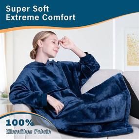 img 3 attached to 🔵 WOFALA Oversized Blue Blanket Hoodie - Warm and Soft Velour Wearable Blanket Sweatshirt for Teens and Adults