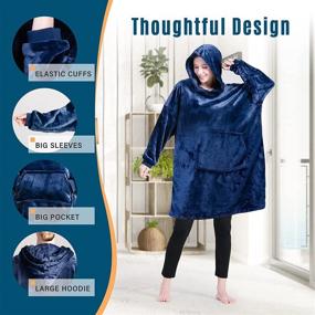 img 1 attached to 🔵 WOFALA Oversized Blue Blanket Hoodie - Warm and Soft Velour Wearable Blanket Sweatshirt for Teens and Adults