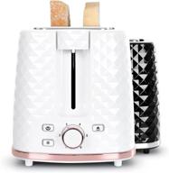 🍞 kooc toaster 2 slice: wide slot, even toasting, with 6 shade settings and bagel/defrost/cancel functions - stainless steel, removable tray, bonus recipes! (white) логотип