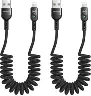 🔌 высококачественный [2 pack] антизапутывающийся кабель от mcdodo - led катушечный шнур - нейлоновая оплетка - 6ft/1.8m - быстрая синхронизация и зарядка данных через usb - совместим с новыми моделями телефонов, список ниже логотип