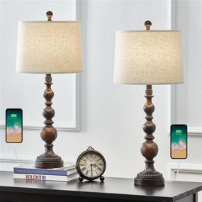 img 3 attached to 🪔 Vintage USB Table Lamps Set of 2 for Living Room & Bedroom – OYEARS Resin Retro Lamp (Brown310)