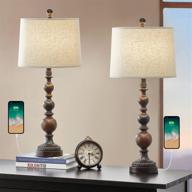 🪔 vintage usb table lamps set of 2 for living room & bedroom – oyears resin retro lamp (brown310) логотип