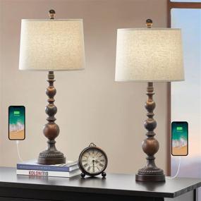 img 4 attached to 🪔 Vintage USB Table Lamps Set of 2 for Living Room & Bedroom – OYEARS Resin Retro Lamp (Brown310)