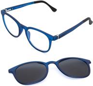 👓 unisex progressive reading glasses with blue light blocking lenses - complete with magnetically attached sunglasses clip on (naples) logo