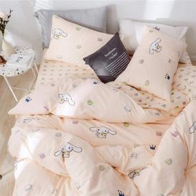 img 2 attached to 🛏️ Супермягкое одеяло для кровати Cinnamoroll с резинкой для королевского размера - антикомкость, с глубокими карманами, комфортное одеяло из 100% хлопка с рисунком в розовом цвете (1 штука, размер Queen)