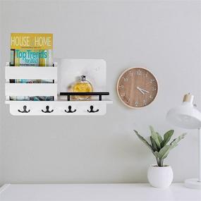 img 2 attached to 🔑 Rustic White Wood Key Holder with Mail Organizer and Ample Storage Space – Wall Mounted Key Rack for Entryway, Mudroom, Kitchen, Office, and More