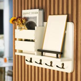 img 4 attached to 🔑 Rustic White Wood Key Holder with Mail Organizer and Ample Storage Space – Wall Mounted Key Rack for Entryway, Mudroom, Kitchen, Office, and More