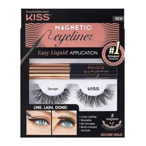 img 4 attached to 💋 KISS Magnetic Eyeliner & Lash Kit - Tempt: 1 Pair of Synthetic False Eyelashes | 5 Double Strength Magnets | Smudge Proof | Biotin Infused Black Magnetic Eyeliner with Precision Tip Brush