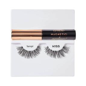 img 1 attached to 💋 KISS Magnetic Eyeliner & Lash Kit - Tempt: 1 Pair of Synthetic False Eyelashes | 5 Double Strength Magnets | Smudge Proof | Biotin Infused Black Magnetic Eyeliner with Precision Tip Brush