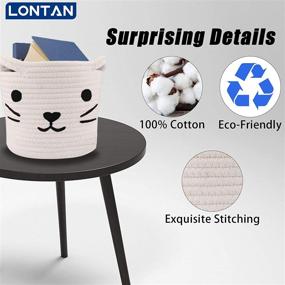 img 2 attached to 🐱 8''X7'' Small Baby Hamper White Cotton Rope Basket - LONTAN Washable Baby Nursery Hamper Cute Cat Design - Baby Gift Basket Collapsible Organizer for Snacks and Pens