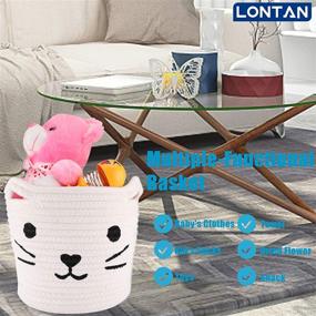 img 1 attached to 🐱 8''X7'' Small Baby Hamper White Cotton Rope Basket - LONTAN Washable Baby Nursery Hamper Cute Cat Design - Baby Gift Basket Collapsible Organizer for Snacks and Pens