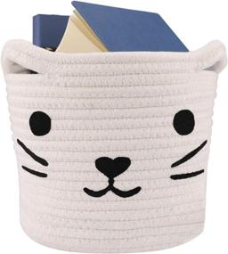 img 4 attached to 🐱 8''X7'' Small Baby Hamper White Cotton Rope Basket - LONTAN Washable Baby Nursery Hamper Cute Cat Design - Baby Gift Basket Collapsible Organizer for Snacks and Pens