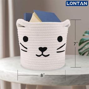 img 3 attached to 🐱 8''X7'' Small Baby Hamper White Cotton Rope Basket - LONTAN Washable Baby Nursery Hamper Cute Cat Design - Baby Gift Basket Collapsible Organizer for Snacks and Pens