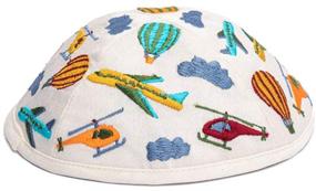 img 3 attached to ✈️ EMANUEL Yair Kippah for Kids - Embroidered Multi-Colored Airplane Design Children's Yarmulke