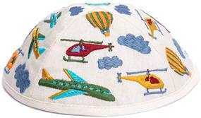 img 1 attached to ✈️ EMANUEL Yair Kippah for Kids - Embroidered Multi-Colored Airplane Design Children's Yarmulke