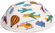 ✈️ emanuel yair kippah for kids - embroidered multi-colored airplane design children's yarmulke logo