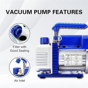 img 1 attached to High-Efficiency 3CFM 1/4HP Vacuum Pump and 3-Way Manifold Gauge Set with Brass Valve Body for HVAC A/C Refrigeration. Ideal for R12, R22, R134A, and R502 Refrigerants Recharging and Maintenance