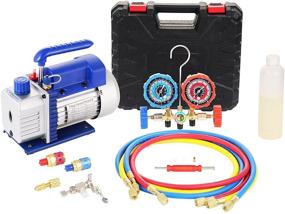 img 4 attached to High-Efficiency 3CFM 1/4HP Vacuum Pump and 3-Way Manifold Gauge Set with Brass Valve Body for HVAC A/C Refrigeration. Ideal for R12, R22, R134A, and R502 Refrigerants Recharging and Maintenance