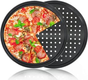 img 4 attached to 🍕 Антипригарный круглый пицца-пан с отверстиями диаметром 12 дюймов - идеально подходит для хрустящей домашней пиццы в духовке, неотъемлемый элемент посуды для выпечки на кухне дома (набор из 2 штук)