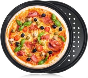 img 2 attached to 🍕 Антипригарный круглый пицца-пан с отверстиями диаметром 12 дюймов - идеально подходит для хрустящей домашней пиццы в духовке, неотъемлемый элемент посуды для выпечки на кухне дома (набор из 2 штук)