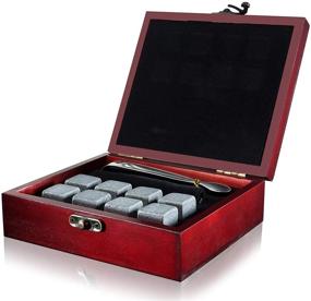 img 3 attached to 🥃 Premium Whiskey Chilling Stones Gift Set [Chill Rocks] - 8 Soapstone Rocks in Wooden Box with Stainless Steel Tongs and Velvet Carrying Pouch - 100% Pure Soapstone - by Quiseen