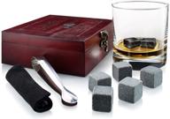 🥃 premium whiskey chilling stones gift set [chill rocks] - 8 soapstone rocks in wooden box with stainless steel tongs and velvet carrying pouch - 100% pure soapstone - by quiseen logo