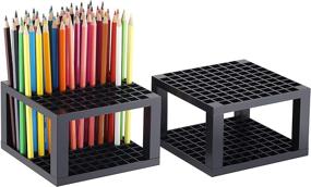 img 4 attached to 🖍️ CAXXA 2 Pack 96-Hole Plastic Pencil & Brush Holder Desk Stand Organizer for Pens, Paint Brushes, Colored Pencils, and Markers – Ideal for Art Supplies Storage (2 Pack)