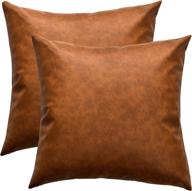 🛋️ zceconce faux leather pillow covers: 18x18 inch set of 2 waterproof brown pillows – durable modern square outdoor throw pillows for couch, patio furniture, living room логотип