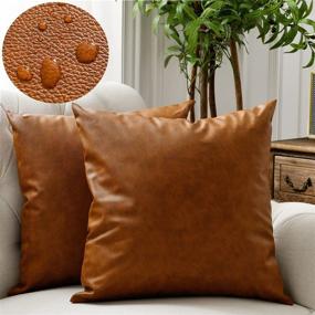 img 3 attached to 🛋️ Zceconce Faux Leather Pillow Covers: 18x18 Inch Set of 2 Waterproof Brown Pillows – Durable Modern Square Outdoor Throw Pillows for Couch, Patio Furniture, Living Room