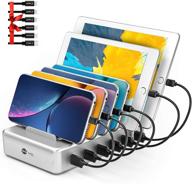 ul certified 6-port fast charging station for iphone, ipad, android, and tablet - multi device charging station with 6 mixed cables included logo