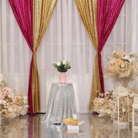 img 1 attached to 🌟 Juya Delight 2'x8' Shimmery Gold Sequin Photo Backdrop Curtain - Ideal for Parties, Banquets, Festivals, Weddings, Anniversaries, and Exhibitions