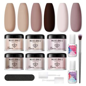 img 4 attached to 💅 Modelones 6 Colors Dip Powder Nail Kit Starter: Complete 12Pcs Fall Winter Acrylic Dipping Powder System Liquid Set with Base & Top Coat Activator – Perfect DIY Salon French Nail Art Kit for Beginners