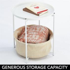 img 2 attached to 🪑 White Side End Table Storage Nightstand - Sturdy Steel Frame, Water Hyacinth Woven Pull Out Basket Bin - Furniture Unit for Living Room, Bedroom, Hallway, Entryway by mDesign