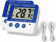 🌡️ fridge freezer thermometer with max/min memory, high & low temperature alarms, led indicator | digital refrigeration thermometer with magnetic base | 2 pack logo