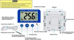 img 3 attached to 🌡️ Fridge Freezer Thermometer with Max/Min Memory, High & Low Temperature Alarms, LED Indicator | Digital Refrigeration Thermometer with Magnetic Base | 2 Pack