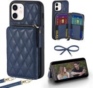 👛 lameeku blue wallet crossbody case for iphone 12/12 pro 6.1" - protective wristlet zipper purse compatible with iphone 12 pro for women logo