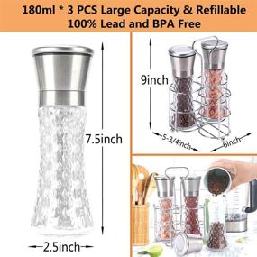 img 3 attached to DGJFYX Salt And Pepper Grinder - Premium Set of 3: Refillable Black Pepper and Adjustable Salt Mill with Anti-Slip Glass, Portable Stand, and 6 Oz Ceramic Grinders