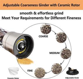 img 1 attached to DGJFYX Salt And Pepper Grinder - Premium Set of 3: Refillable Black Pepper and Adjustable Salt Mill with Anti-Slip Glass, Portable Stand, and 6 Oz Ceramic Grinders