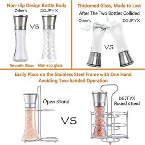 img 2 attached to DGJFYX Salt And Pepper Grinder - Premium Set of 3: Refillable Black Pepper and Adjustable Salt Mill with Anti-Slip Glass, Portable Stand, and 6 Oz Ceramic Grinders