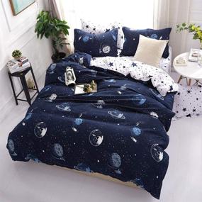 img 4 attached to 🌌 Twin Size Luxury Soft Quilt Cover Space Bedding Set for Boys - Outer Space Duvet Cover Set, 3Pcs (Navy, 1 Quilt Coverlet & 2 Pillowcases)