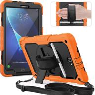 📱 timecity galaxy tab a 10.1 case (sm-t580 t585 t587 2016 release): full-body cover with rotation kickstand, hand strap, s pen holder, built-in screen protector - black/orange logo