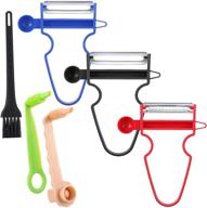 ultimate 6-piece kitchen food peeler set: magic trio vegetable peelers, stainless steel spiral slicer, manual shredder, and brush! logo