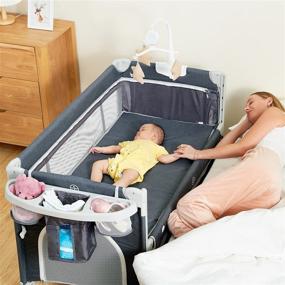 img 4 attached to Sasuwa 5-in-1 Baby Bassinets Bedside Sleeper Pack n Play with Mattress, Grey - Ideal Infant/Toddler Nursery Center