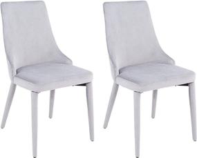 img 4 attached to 🪑 CangLong Modern Dining Room Side Chairs: Stylish Gray Fabric Cushion Seat Back with Brown Metal Legs (Set of 2)