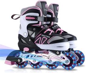 img 4 attached to 🌟 Beginner Inline Skates for Kids Girls Boys: Adjustable Sizes, Light Up Wheels for Children